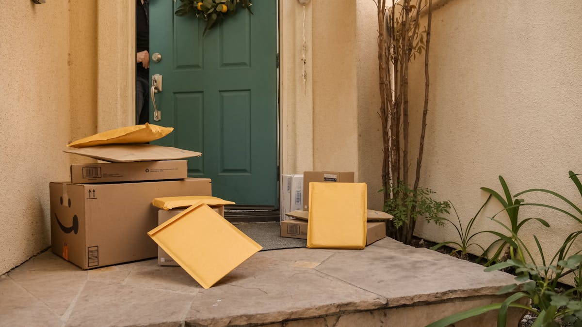 Amazon Prime delivery packages on doorstep