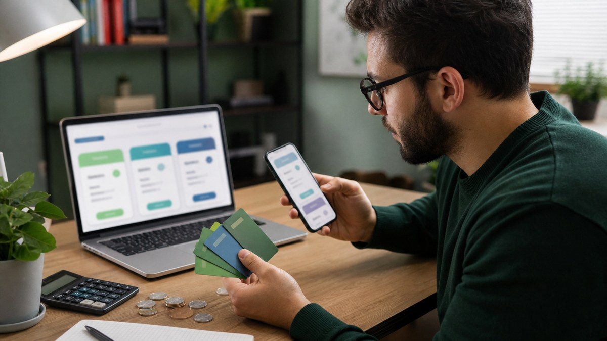 Budget shopper comparing prepaid unlimited phone plan options on a smartphone and laptop