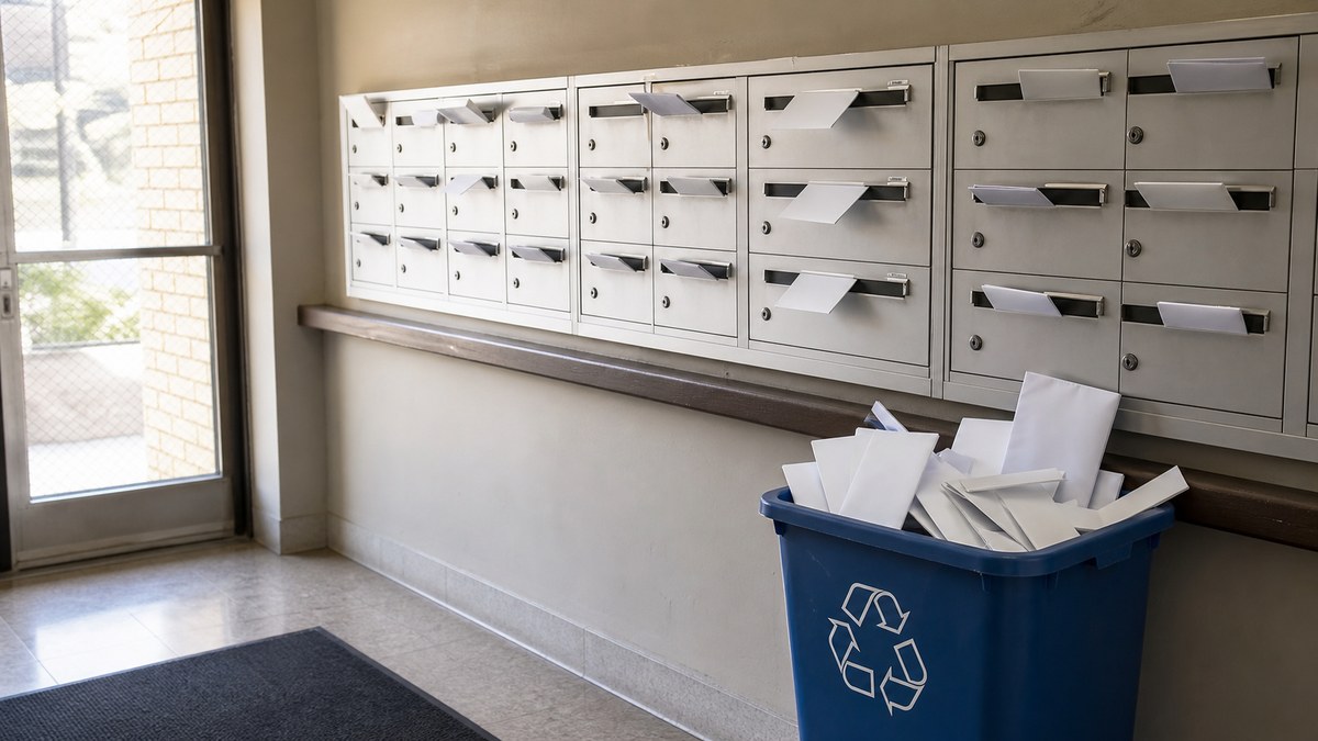 Apartment mail slots with sealed envelopes, illustrating weekly wireless bill changes