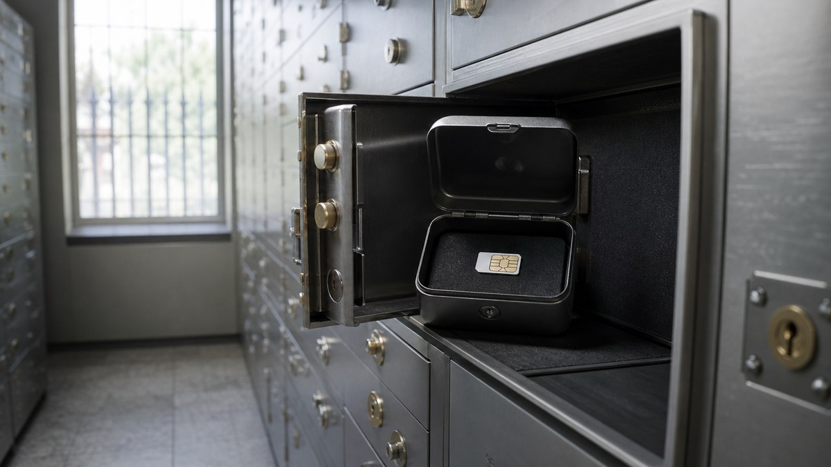 A lockbox in a safe-deposit room, illustrating SIM swap account locks