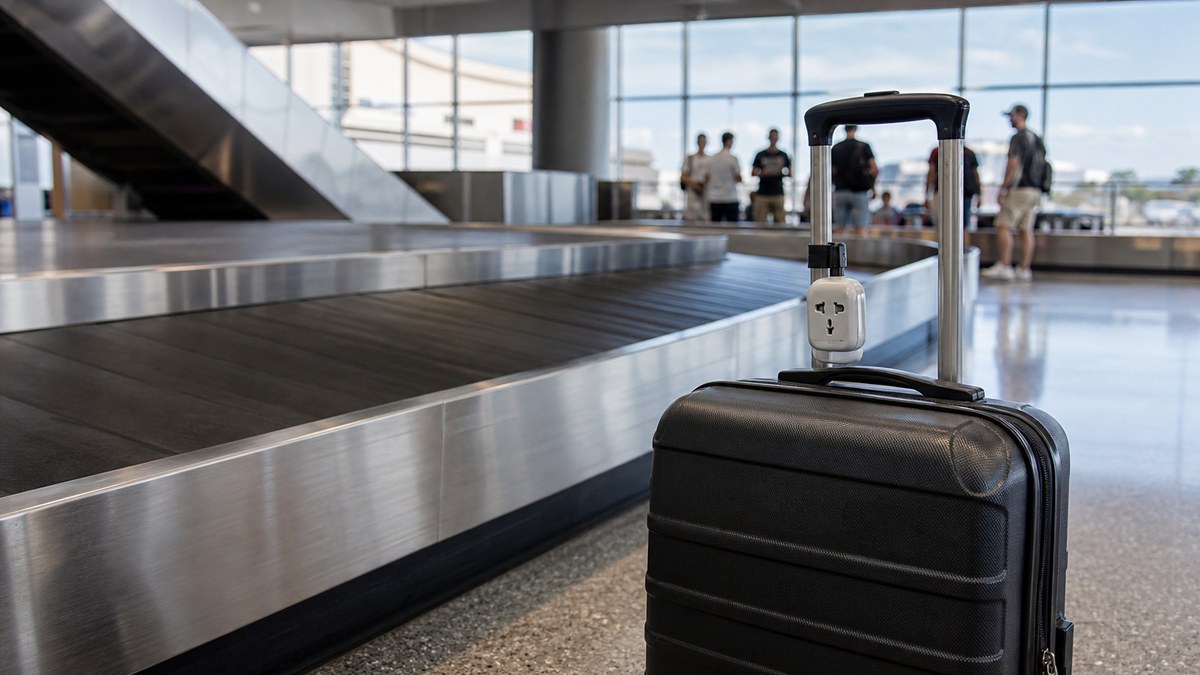 A suitcase at an airport baggage carousel, illustrating summer travel phone perks